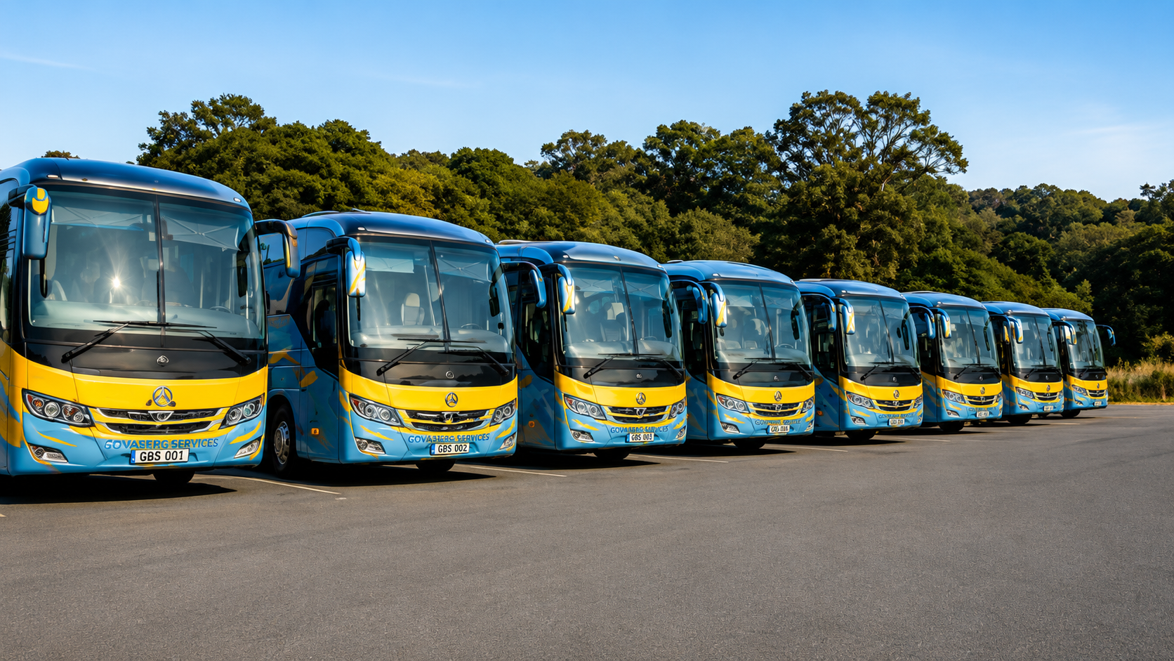 Line of Govasberg coaches in the yard
