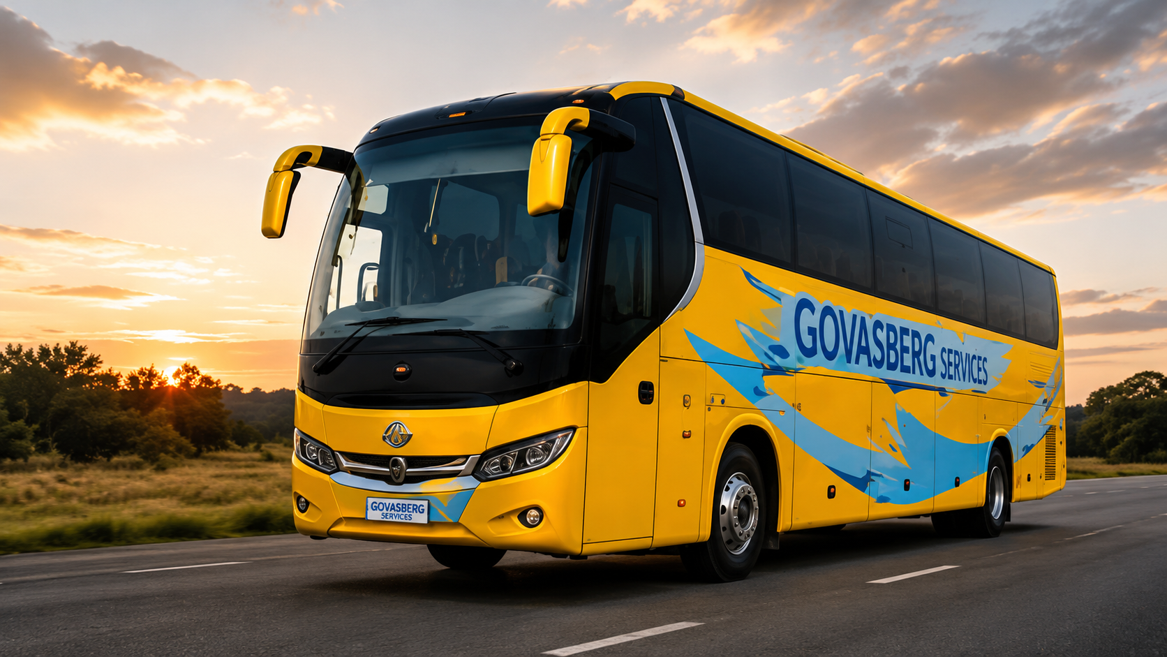 Govasberg coach exterior with wave graphics